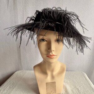 Bellini Black Wool Hat with Feathers